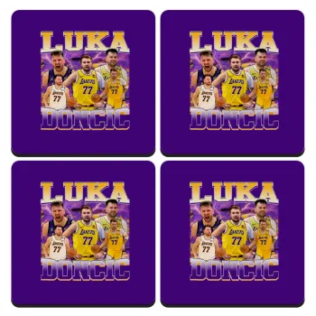 Luka Doncic Basketball , ΣΕΤ 4 Σουβέρ ξύλινα τετράγωνα (9cm)