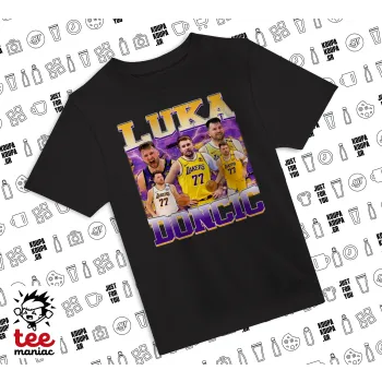 Luka Doncic Basketball , Άνετο παιδικό T-Shirt ΜΑΥΡΟ από 100% βαμβάκι, για κάθε μέρα. Vegan & OEKO-TEX πιστοποιημένο.