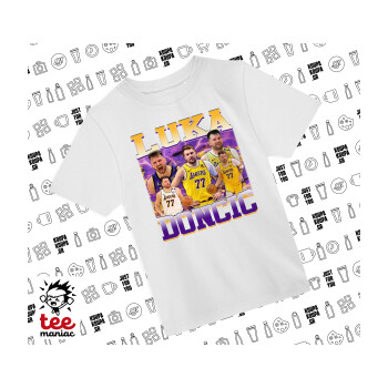 Luka Doncic Basketball , Άνετο παιδικό T-Shirt ΛΕΥΚΟ από 100% βαμβάκι, για κάθε μέρα. Vegan & OEKO-TEX πιστοποιημένο.