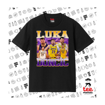Luka Doncic Basketball , Κλασικό T-Shirt, διπλής ραφής, χωρίς πλευρικές ραφές ΜΑΥΡΟ από 100% βαμβάκι. Vegan & OEKO-TEX πιστοποιημένο.