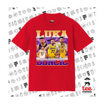 Luka Doncic Basketball , Κλασικό T-Shirt, διπλής ραφής, χωρίς πλευρικές ραφές ΚΟΚΚΙΝΟ από 100% βαμβάκι. Vegan & OEKO-TEX πιστοποιημένο.