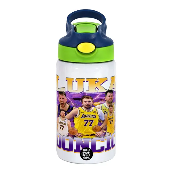 Luka Doncic Basketball — Παιδικό παγούρι θερμό, ανοξείδωτο, με καλαμάκι ασφαλείας, πράσινο/μπλε (350ml)