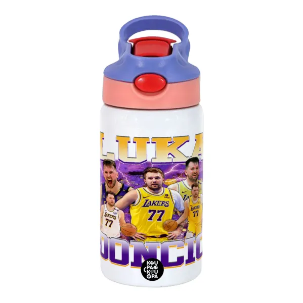 Luka Doncic Basketball — Παιδικό παγούρι θερμό, ανοξείδωτο, με καλαμάκι ασφαλείας, ροζ/μωβ (350ml)