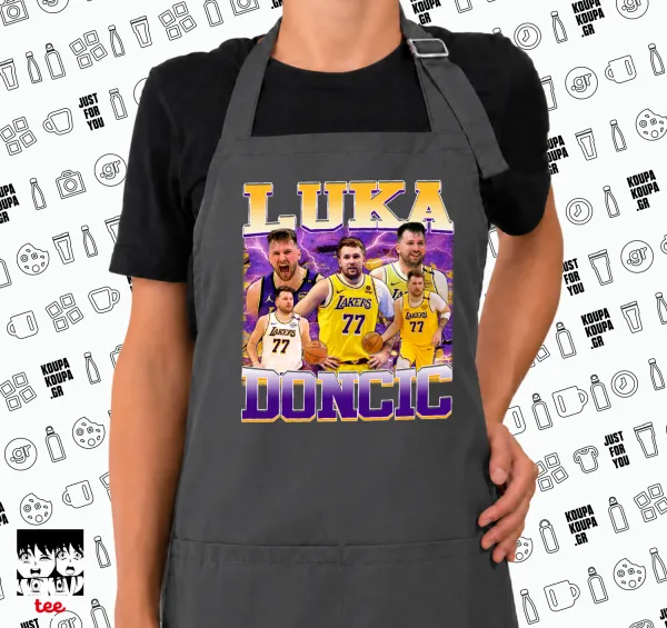 Luka Doncic Basketball — GREY Ποδιά μαγειρικής μακριά Σεφ με τσέπες (ΕΝΗΛΙΚΩΝ, ΓΚΡΙ)