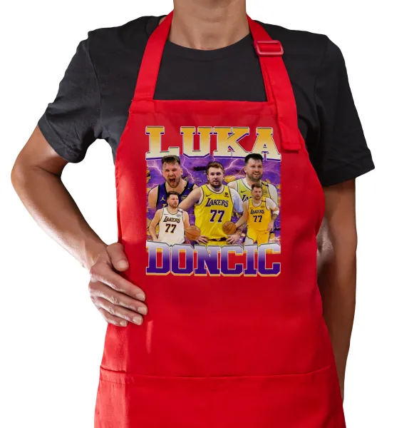 Luka Doncic Basketball — Κόκκινη Ποδιά μαγειρικής με τσέπες (ΕΝΗΛΙΚΩΝ)
