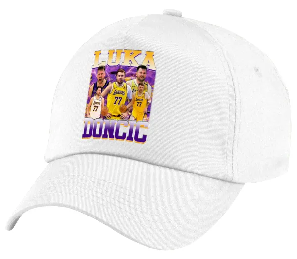Luka Doncic Basketball — Πεντάφυλλο καπέλο Λευκό, 100% Βαμβακερό (Twill), με ρύθμιση, unisex