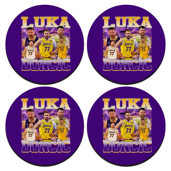 Luka Doncic Basketball — ΣΕΤ 4 Σουβέρ ξύλινα στρογγυλά (9cm)