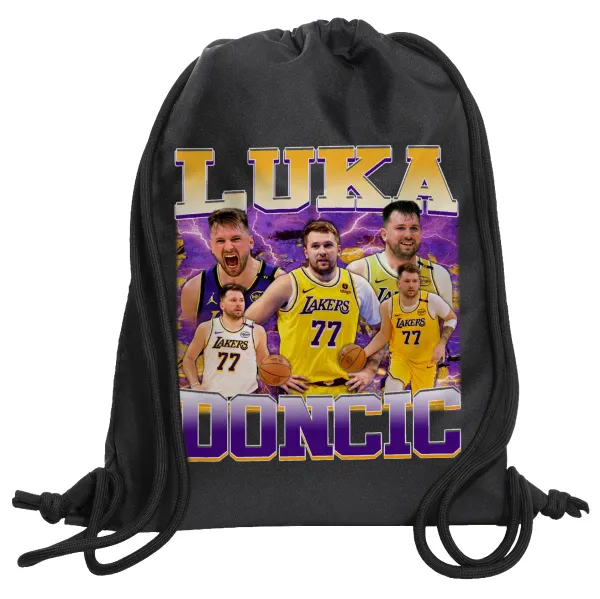 Luka Doncic Basketball — Τσάντα πλάτης πουγκί GYMBAG Μαύρη, με τσέπη (40x48cm) & χονδρά κορδόνια