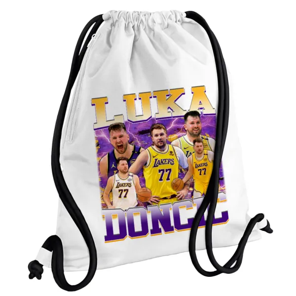 Luka Doncic Basketball — Τσάντα πλάτης πουγκί GYMBAG λευκή, με τσέπη (40x48cm) & χονδρά κορδόνια