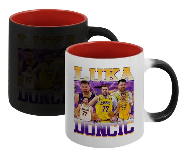 Luka Doncic Basketball — Κούπα Μαγική εσωτερικό κόκκινο, κεραμική, 330ml που αλλάζει χρώμα με το ζεστό ρόφημα
