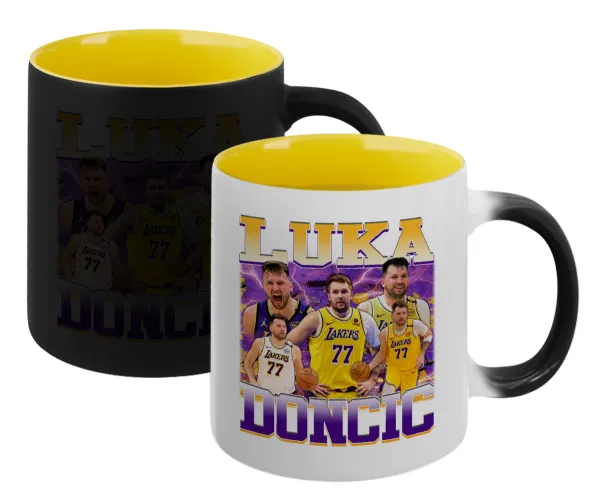 Luka Doncic Basketball — Κούπα Μαγική εσωτερικό κίτρινη, κεραμική 330ml που αλλάζει χρώμα με το ζεστό ρόφημα