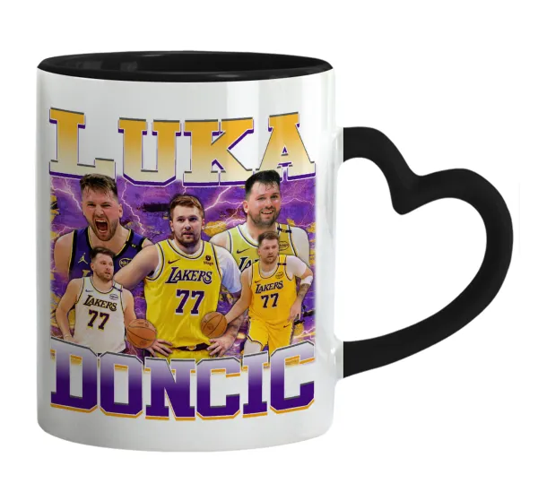 Luka Doncic Basketball — Κούπα καρδιά χερούλι μαύρη, κεραμική, 330ml