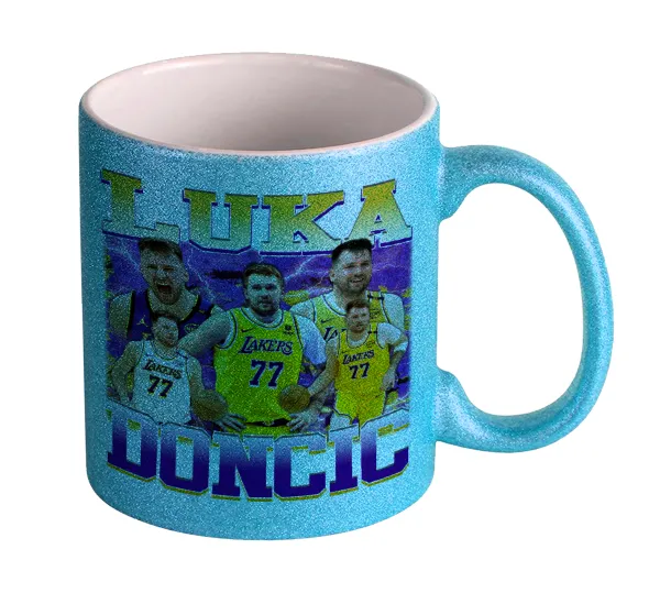 Luka Doncic Basketball — Light blue glitter mug that sparkles, ceramic, 330ml