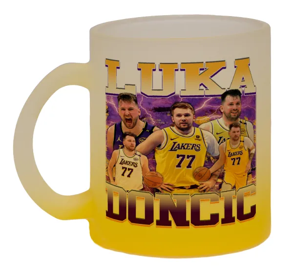 Luka Doncic Basketball — Κούπα γυάλινη δίχρωμη με βάση το κίτρινο ματ, 330ml