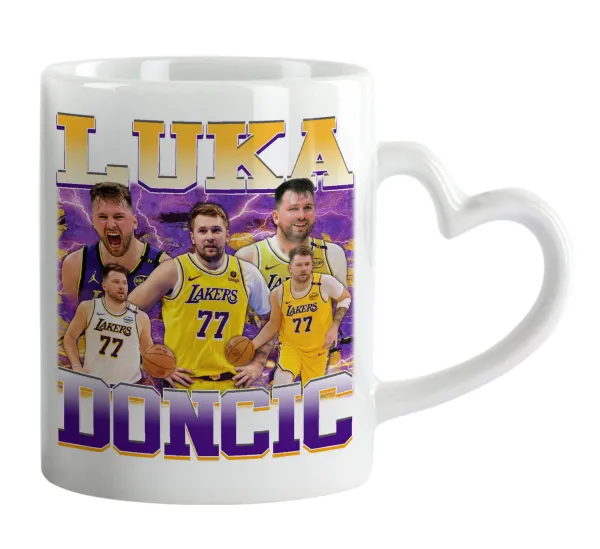 Luka Doncic Basketball — Κούπα καρδιά χερούλι λευκή, κεραμική, 330ml