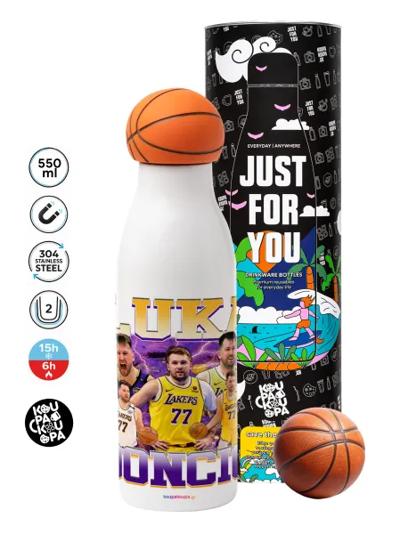 Luka Doncic Basketball — Μπάλα μπάσκετ μεταλλικό παγούρι θερμός, διπλού τοιχώματος, 550ml