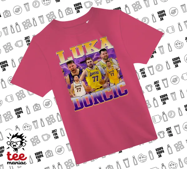 Luka Doncic Basketball — ΡΟΖ παιδικό T-Shirt από 100% βαμβάκι, για κάθε μέρα. Vegan & OEKO-TEX πιστοποιημένο.