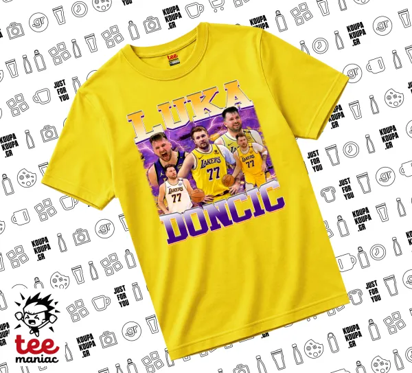 Luka Doncic Basketball — Κίτρινο Άνετο παιδικό T-Shirt από 100% βαμβάκι, για κάθε μέρα. Vegan & OEKO-TEX πιστοποιημένο.