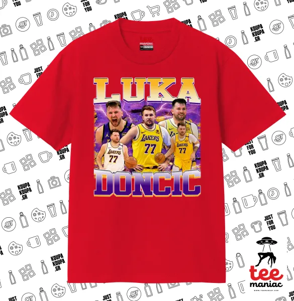 Luka Doncic Basketball — ΚΟΚΚΙΝΟ Κλασικό T-Shirt, διπλής ραφής, χωρίς πλευρικές ραφές από 100% βαμβάκι. Vegan & OEKO-TEX πιστοποιημένο.
