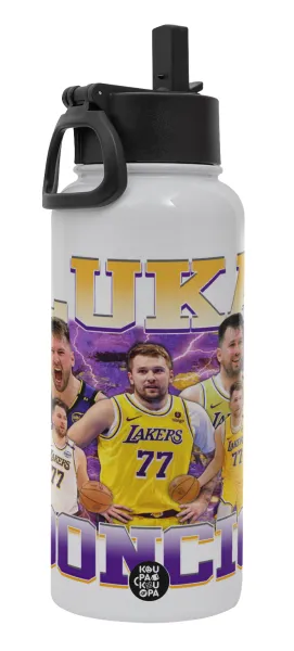 Luka Doncic Basketball — Metal mug thermo White with Straw and Spout Lid (Stainless steel), double wall, 950ml