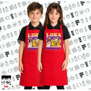 Luka Doncic Basketball , Κόκκινη ΠΑΙΔΙΚΗ Ποδιά μακριά Σεφ ολόσωμη με τσέπες