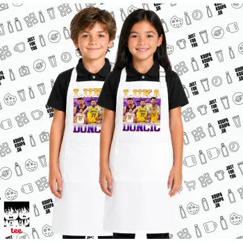 Luka Doncic Basketball , Λευκή ΠΑΙΔΙΚΗ Ποδιά μακριά Σεφ ολόσωμη με τσέπες