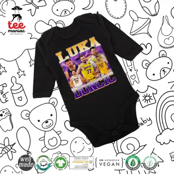 Luka Doncic Basketball , Μακρυμάνικο βρεφικό φορμάκι, 0-18 μηνών, ΜΑΥΡΟ, 100% Organic Cotton