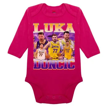 Luka Doncic Basketball , Μακρυμάνικο βρεφικό φορμάκι, 0-18 μηνών, ΡΟΖ, 100% Organic Cotton