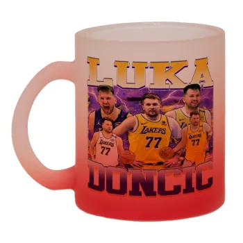 Luka Doncic Basketball , Κούπα γυάλινη δίχρωμη με βάση το κόκκινο ματ, 330ml