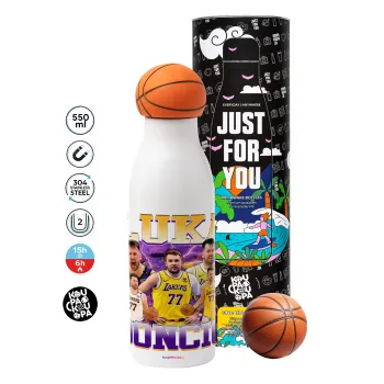 Luka Doncic Basketball , Μπάλα μπάσκετ μεταλλικό παγούρι θερμός, διπλού τοιχώματος, 550ml