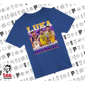 Luka Doncic Basketball , Παιδικό T-Shirt ΜΠΛΕ από 100% βαμβάκι, για κάθε μέρα. Vegan & OEKO-TEX πιστοποιημένο.