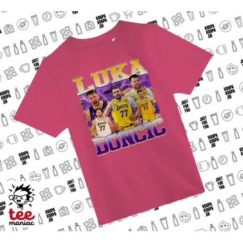 Luka Doncic Basketball , ΡΟΖ παιδικό T-Shirt από 100% βαμβάκι, για κάθε μέρα. Vegan & OEKO-TEX πιστοποιημένο.
