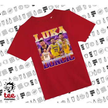 Luka Doncic Basketball , Άνετο παιδικό T-Shirt ΚΟΚΚΙΝΟ από 100% βαμβάκι, για κάθε μέρα. Vegan & OEKO-TEX πιστοποιημένο.