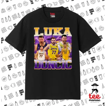 Luka Doncic Basketball , Κλασικό T-Shirt, διπλής ραφής, χωρίς πλευρικές ραφές ΜΑΥΡΟ από 100% βαμβάκι. Vegan & OEKO-TEX πιστοποιημένο.
