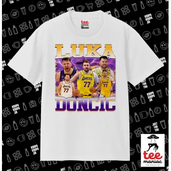 Luka Doncic Basketball , Κλασικό T-Shirt, διπλής ραφής, χωρίς πλευρικές ραφές ΛΕΥΚΟ από 100% βαμβάκι. Vegan & OEKO-TEX πιστοποιημένο.
