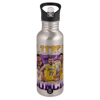 Luka Doncic Basketball , Παγούρι νερού Ασημένιο με καλαμάκι, ανοξείδωτο ατσάλι 600ml