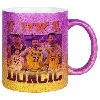 Luka Doncic Basketball , Κούπα Χρυσή/Ροζ Glitter, κεραμική, 330ml