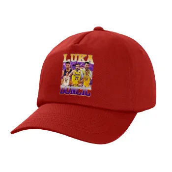 Luka Doncic Basketball , Children's Baseball Cap, 100% Cotton Twill, Red (COTTON, CHILDREN'S, UNISEX, ONE SIZE)