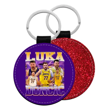 Luka Doncic Basketball , Μπρελόκ Δερματίνη, στρογγυλό ΚΟΚΚΙΝΟ (5cm)