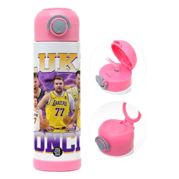 Luka Doncic Basketball , Παιδικό παγούρι θερμό, ανοξείδωτο, με καλαμάκι ασφαλείας, ΡΟΖ (500ml)