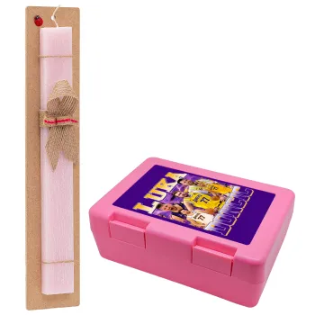 Luka Doncic Basketball , Easter Set, children's snack container PINK & scented flat Easter candle (30cm) (PINK)