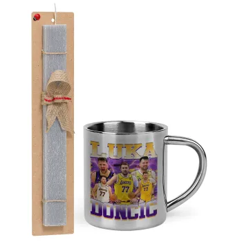 Luka Doncic Basketball , Easter Set, metallic thermal cup (300ml) & Easter aromatic flat candle (30cm) (GRAY)