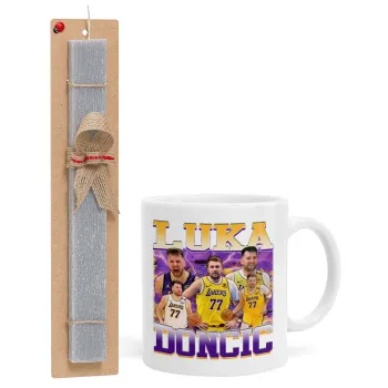 Luka Doncic Basketball , Easter Set, Ceramic Cup (330ml) & Easter aromatic flat candle (30cm) (GRAY)