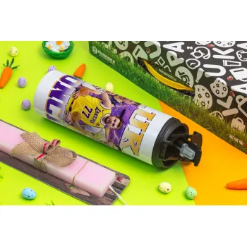 Luka Doncic Basketball , Πασχαλινή Λαμπάδα με Travel Tumbler θερμό με διπλό καπάκι (600ml, BPA free) & κερί αρωματικό πλακέ (30cm) (ΡΟΖ)