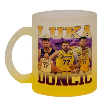 Luka Doncic Basketball , Κούπα γυάλινη δίχρωμη με βάση το κίτρινο ματ, 330ml