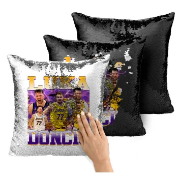 Luka Doncic Basketball , Μαξιλάρι καναπέ Μαγικό Μαύρο με πούλιες 40x40cm περιέχεται το γέμισμα