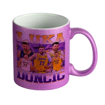 Luka Doncic Basketball , Κούπα Μωβ Glitter που γυαλίζει, κεραμική, 330ml