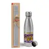 Easter Set, metallic Inox water bottle (750ml) & aromatic flat Easter candle (30cm) (GRAY)
