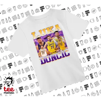 Luka Doncic Basketball , Άνετο παιδικό T-Shirt ΛΕΥΚΟ από 100% βαμβάκι, για κάθε μέρα. Vegan & OEKO-TEX πιστοποιημένο.