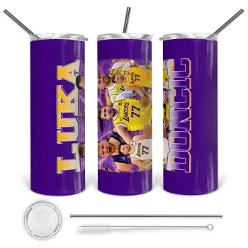 Luka Doncic Basketball , Tumbler ποτήρι θερμό από ανοξείδωτο ατσάλι 600ml, με μεταλλικό καλαμάκι & βούρτσα καθαρισμού